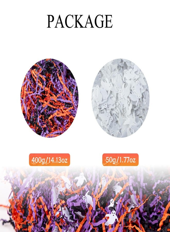 Gloreyan 1LB Halloween Crinkle Cut Paper Shred, Black Orange Purple Raffia Paper Sherd Filler Grass with Ghost Decoration for Gift Wrapping Basket Filling Birthdays Weddings Party Supply - Image 3